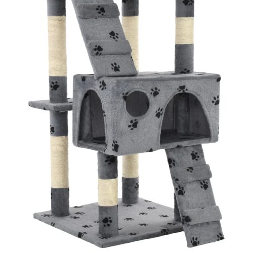  szürke, mancsmintás macskabútor szizál kaparófákkal 170 cm