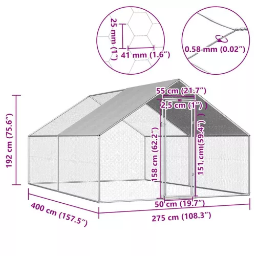  kültéri horganyzott acél tyúkól 2,75 x 4 x 1,92 m  