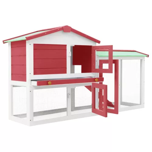  piros és fehér fa kültéri nyúlketrec 145 x 45 x 84 cm