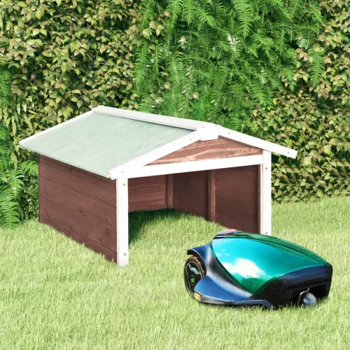  mokka és fehér színű fenyőfa robotfűnyíró-tároló 72x87x50 cm