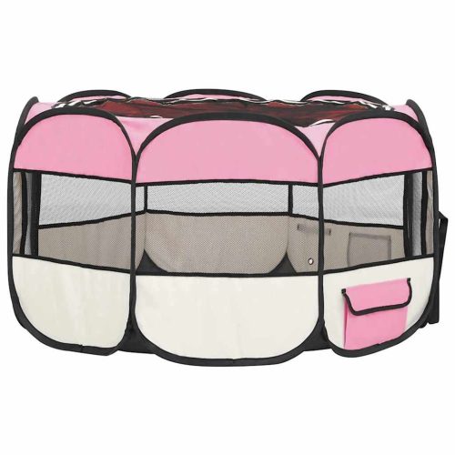  rózsaszínű összecsukható kutyakennel hordtáskával 110x110x58 cm