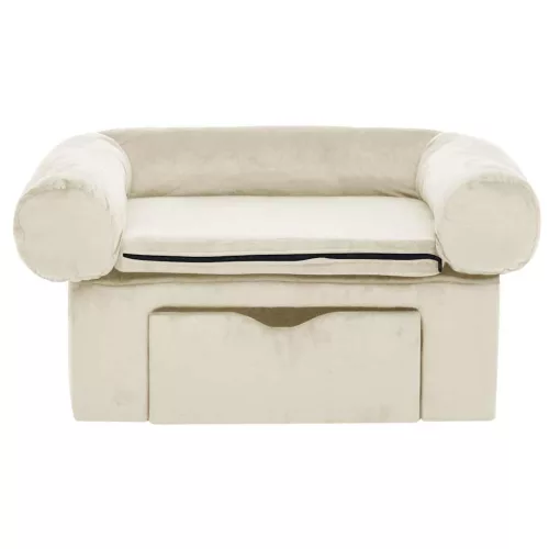  krémszínű plüss kutyakanapé fiókkal 75 x 50 x 38 cm