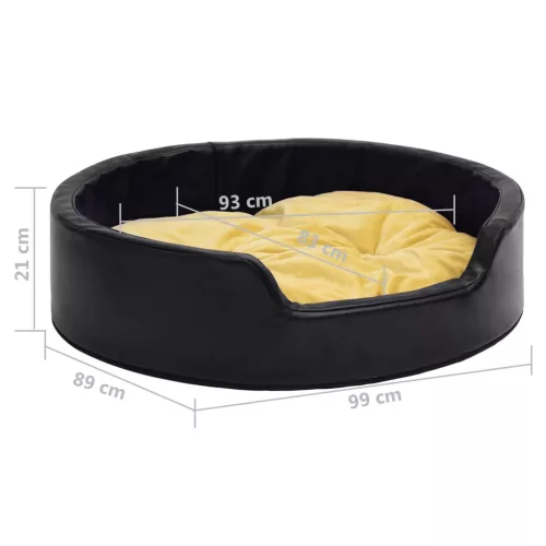  fekete-sárga plüss és műbőr kutyaágy 99 x 89 x 21 cm