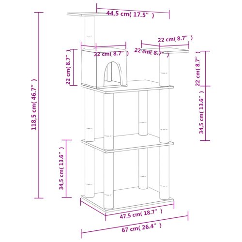  sötétszürke macskabútor szizál kaparófával 118,5 cm