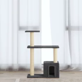  sötétszürke macskabútor szizál kaparófákkal 70 cm