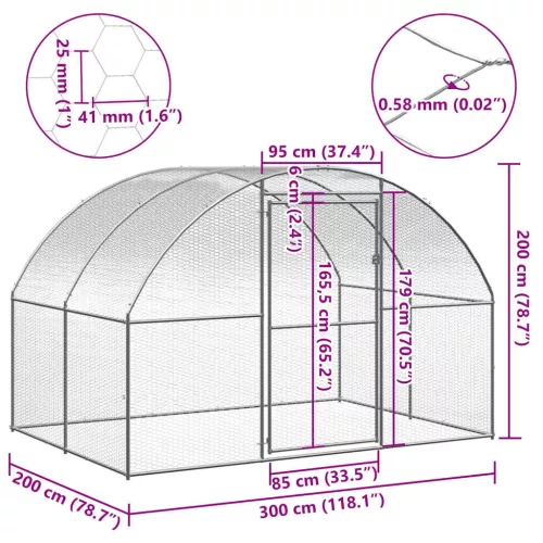  kültéri horganyzott acél tyúkól 3 x 2 x 2 m