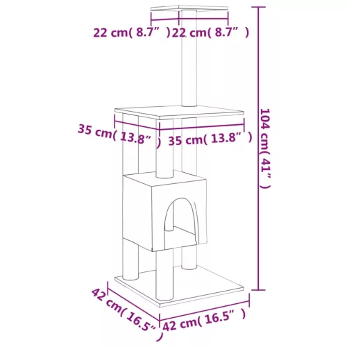  sötétszürke macskabútor szizál kaparóoszlopokkal 104 cm