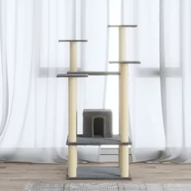  világosszürke macskabútor szizál kaparófákkal 110 cm