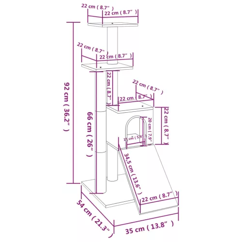  sötétszürke macskabútor szizál kaparófákkal 92 cm