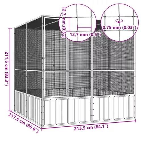  antracitszürke horganyzott acél madárketrec 213,5x217,5x211,5cm