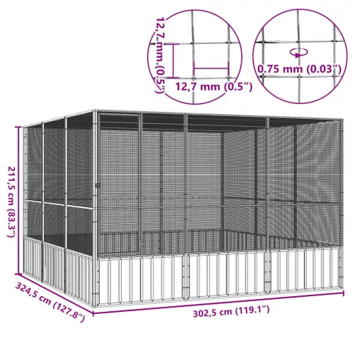  antracitszürke horganyzott acél madárketrec 302,5x324,5x211,5cm