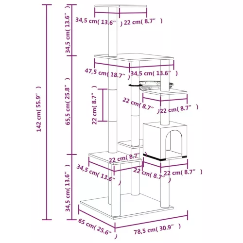  krémszínű macskabútor szizál kaparófákkal 142 cm