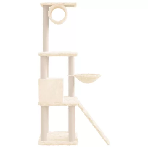 krémszínű macskabútor szizál kaparófákkal 131 cm