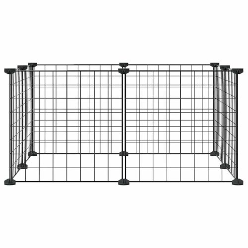  8-paneles fekete acél kisállatketrec 35 x 35 cm