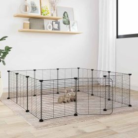  12 paneles fekete acél kisállatketrec ajtóval 35 x 35 cm