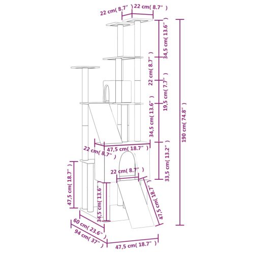  krémszínű macskabútor szizál kaparófákkal 190 cm