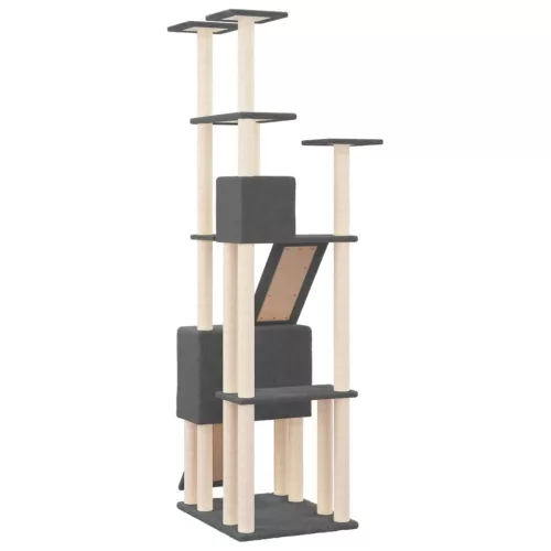  sötétszürke macskabútor szizál kaparófákkal 190 cm