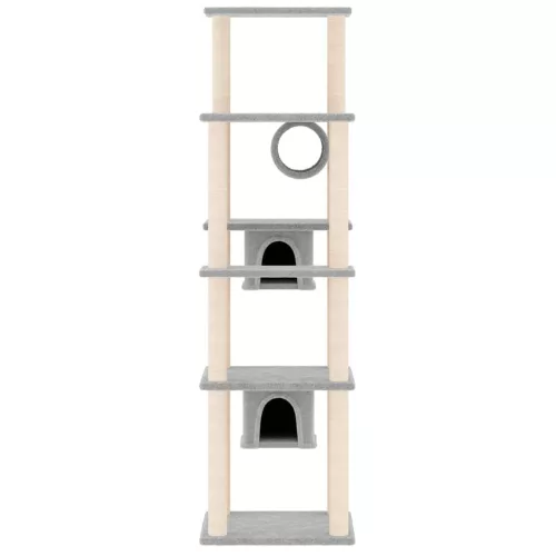  világosszürke macskabútor szizál kaparóoszlopokkal 169 cm