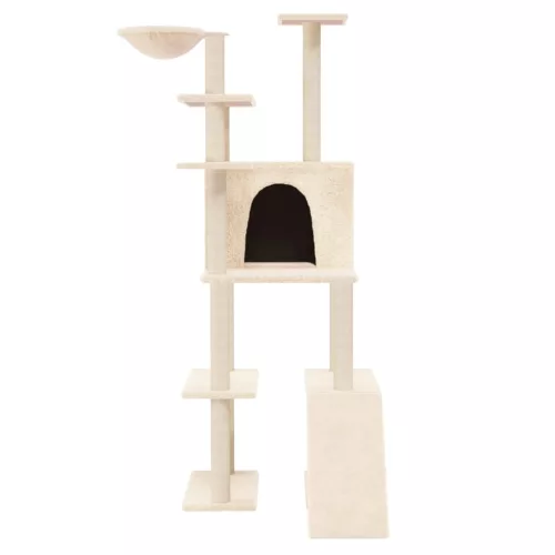  krémszínű macskabútor szizál kaparófákkal 166 cm