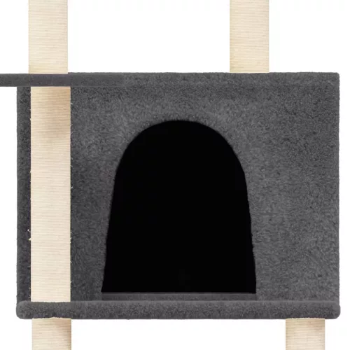  sötétszürke macskabútor szizál kaparóoszlopokkal 166 cm