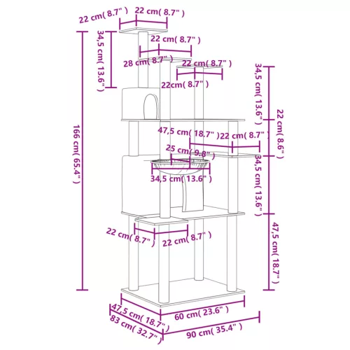 krémszínű macskabútor szizál kaparófákkal 166 cm