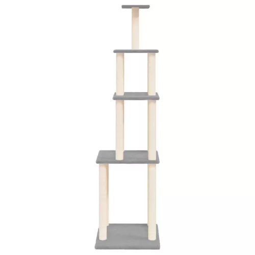  világosszürke macskabútor szizál kaparófákkal 183 cm