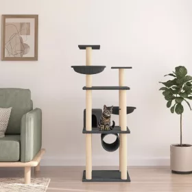  sötétszürke macskabútor szizál kaparófákkal 141 cm