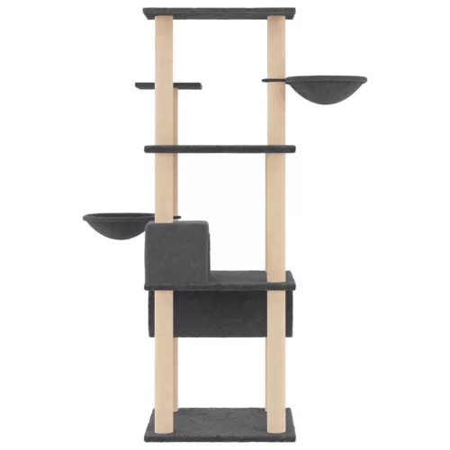  sötétszürke macskabútor szizál kaparófákkal 141 cm