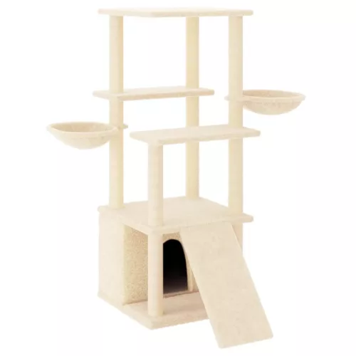  krémszínű macskabútor szizál kaparófákkal 133 cm