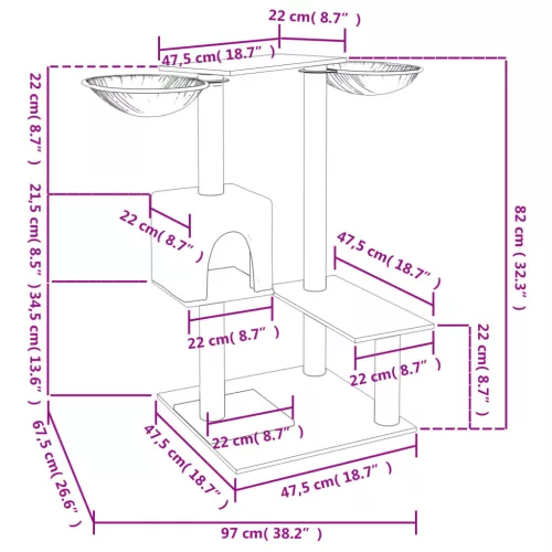  krémszínű macskabútor szizál kaparófákkal 82 cm