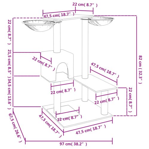  világosszürke macskabútor kaparófákkal 82 cm