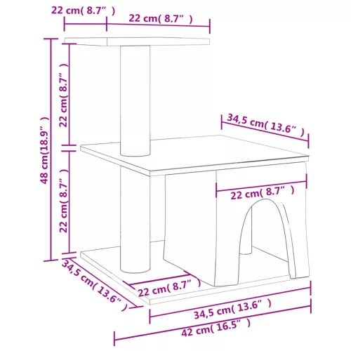 sötétszürke macskabútor szizál kaparófákkal 48 cm