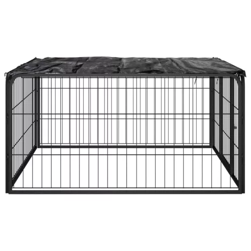  4 paneles fekete porszórt acél kutya járóka 100 x 50 cm