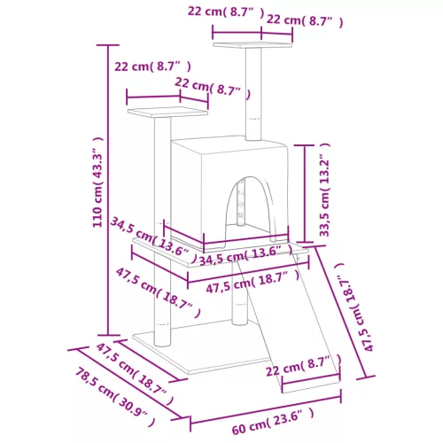  világosszürke macskabútor szizál kaparófákkal 110 cm