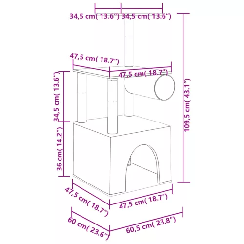 krémszínű macskabútor szizál kaparófákkal 109,5 cm