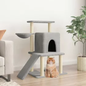  világosszürke macskabútor szizál kaparófákkal 96,5 cm