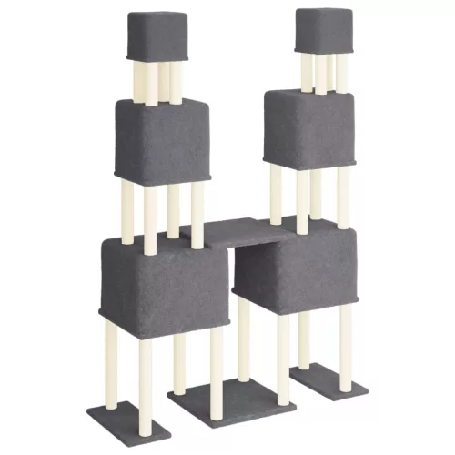  sötétszürke macskabútor szizál kaparóoszlopokkal 199 cm