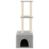  világosszürke macskabútor szizál kaparófákkal 133,5 cm