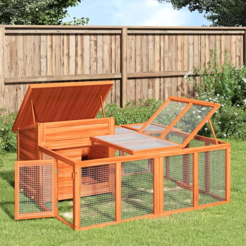  barna tömör fenyőfa nyúlketrec 144 x 123 x 67,5 cm