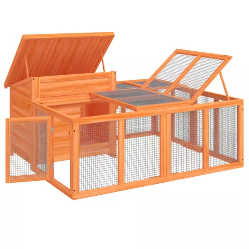  barna tömör fenyőfa nyúlketrec 144 x 123 x 67,5 cm