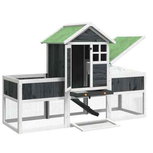  szürke tömör fenyőfa nyúlketrec 170 x 63 x 113 cm