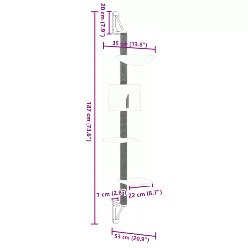  sötétszürke falra szerelhető kaparófa 187 cm