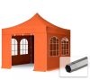 TP 3x3m összecsukható 750N alumínium pavilon, 4 db oldalfallal, hagyományos ablakkal - narancssárga