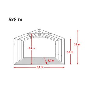   TP Vario 5x8m 3m oldalmagas raktársátor, bejárat típusa: eltolható