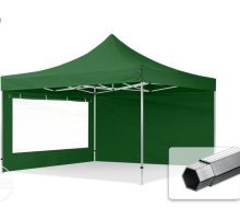   Professional összecsukható sátrak PROFESSIONAL 400g/m2 ponyvával, alumínium szerkezettel, 2 oldalfallal, panoráma ablakkal - 4x4m zöld
