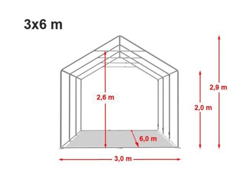 TP PROFESSIONAL 3x6m raktársátor, PVC 800 ponyvával, szürke