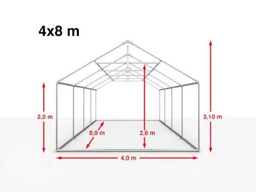 TP 4x8m erősített rendezvénysátor, PE 550 - fehér