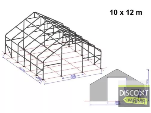 TP Everest 10x12m 3m oldalmagas raktársátor nehezen éghető PRIMEtex 2300 ponyvával, szürke