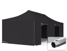   Professional összecsukható sátrak PROFESSIONAL 400g/m2 ponyvával, alumínium szerkezettel, 4 oldalfallal, ablak nélkül - 4x8m fekete