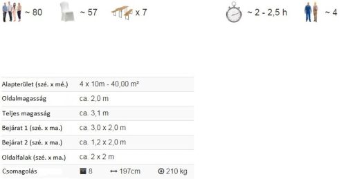 TP 4x10m erősített rendezvénysátor, PVC 800 - fehér